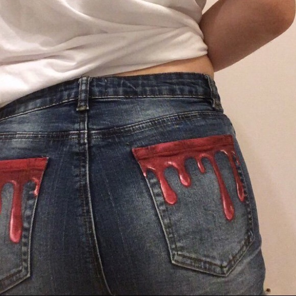 “Bloodshed” Reworked jean shorts🩸💉 - Picture 1 of 3